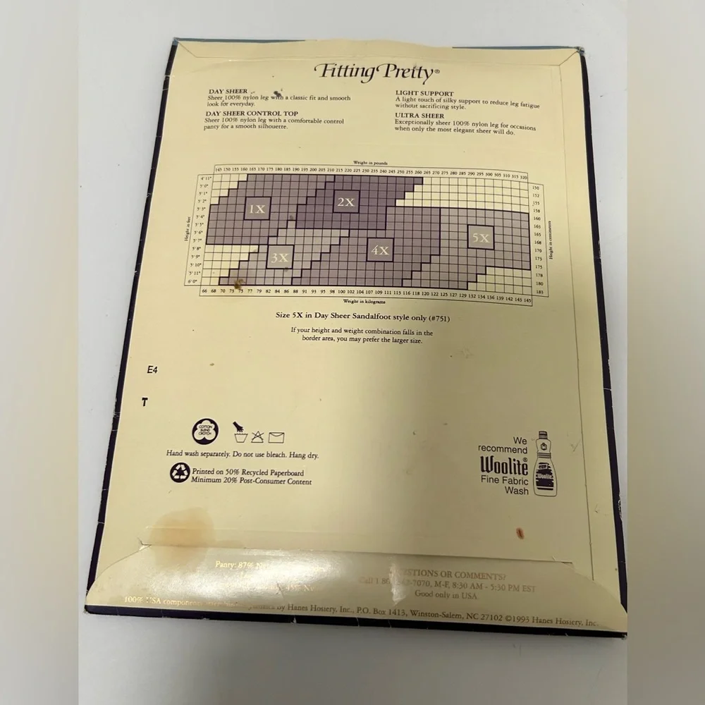 Hanes Vintage Fitting Pretty Sheer Control Top Pantyhose Carob Brown Size 4X